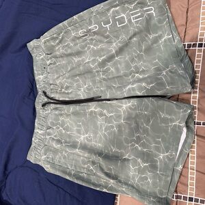 Spyder Men's Light Olive Green Water-Print Swim Trunks